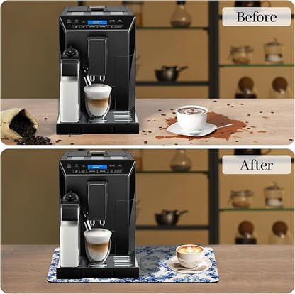 Bloss Dish Drying Mat, 12.2"x19.7" Absorbent Coffee Bar Mat with Waterproof Rubber Back, Fit Under Coffee Maker Machine/Kitchen Counter(Ink Cyan Flower) - Image 3