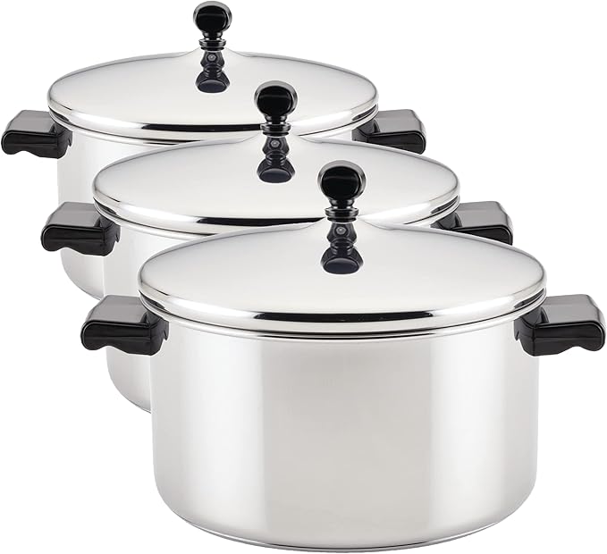 Farberware Classic Stainless Steel 6-Quart Stockpot with Lid, Stainless Steel Pot with Lid, Silver (Pack of 3) by Farberware