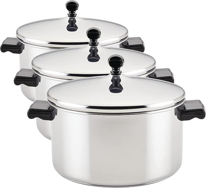 Farberware Classic Stainless Steel 6-Quart Stockpot with Lid, Stainless Steel Pot with Lid, Silver (Pack of 3) by Farberware
