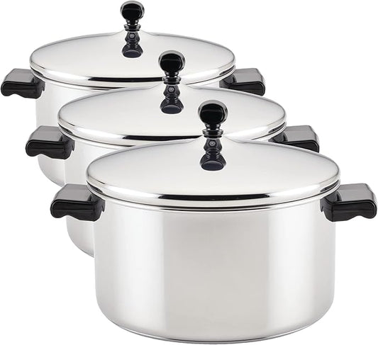 Farberware Classic Stainless Steel 6-Quart Stockpot with Lid, Stainless Steel Pot with Lid, Silver (Pack of 3) by Farberware