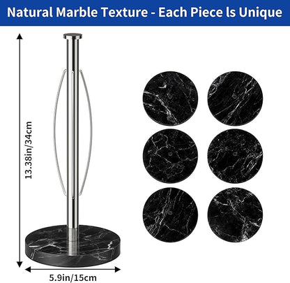 YIGII Heavy Marble Base Paper Towel Holder Countertop - Standing Paper Towel Roll Holder with Black Weighted Base, Gold Papertowel Holder for Kitchen