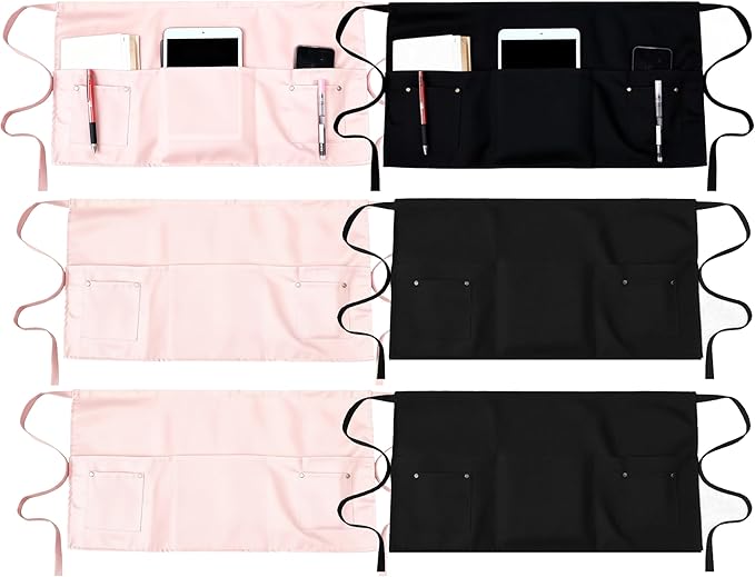 TiwerlfeServer Waist Aprons with 5 Pockets - 11.5 Inch Waterdrop & Oil Resistant Waitress Waiter Half Apron