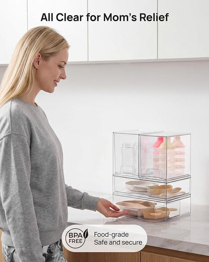 Vtopmart Clear Stackable Storage Drawers Set of 4, Plastic Organizer Bins for Makeup, Cosmetics, Beauty Supplies,Ideal for Vanity, Bathroom,Cabinet,Pantry Organization - Image 6