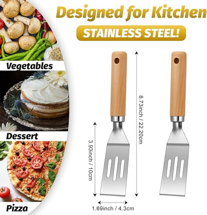 Patelai 5 Pack Small Spatula Mini Serving Brownie Spatula for Serving and Flipping Cooking Pancakes Desserts Cookie Eggs Lasagna (Slotted,Wooden Handle)