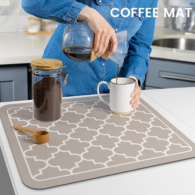 WISELIFE Dish Drying Mat Super Absorbent Drying Mat Large Dish Drying Mats for Kitchen Counter Easy Clean Dish Mat Kitchen Drying Mat15"x 18" Stylish Khaki - Image 7
