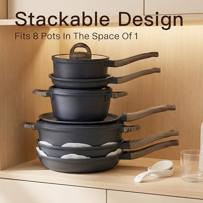 Pots and Pans Set Nonstick 22 Pcs, Ceramic cookware set Non-Toxic CoatingGray Granite Kitchen Cookware Set, Induction Kitchen Cooking Set w/Frying Pans, Saucepans & Glass Lids, PFOS & PFOA Free - Image 8