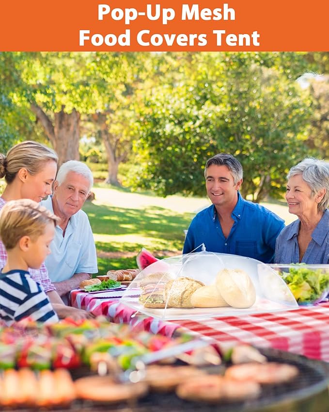 Anpro Food Covers for Outdoors - 1 Extra Large (40"x25") + 4 Large (17"x17") Pop-Up Mesh Food Tents, Collapsible Reusable Bug-Proof Nets for Picnics, BBQs & Camping, Stainless Steel Frame - Image 7