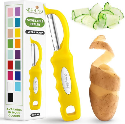 Spring Chef Premium Swivel Potato Peeler for Kitchen, Stainless Steel Fruit Peeler with Soft Grip Handle, Perfect for Vegetable, Apple, Carrot, Cucumber, Ginger - Dishwasher Safe - Yellow by SpringChef