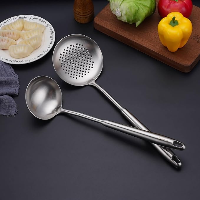 18/10 Stainless Steel Kitchen Utensils Set, 6 PCS All Metal Professional Cooking Utensils, 15" Long Kitchen Tools - Spatula, Ladle, Skimmer Spoon, Pasta Serve, Large Spoon, Slotted Spatula Tunner - Image 8