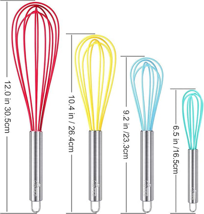 HOTEC 4 Pieces Silicone Whisks Set, Wire Balloon Whisks for cooking Egg Beater, Non-slip Handle Whisk for Non-stick Cookware Perfect for Cooking, Stirring, Beating and Blending (Multicolor) - Image 3