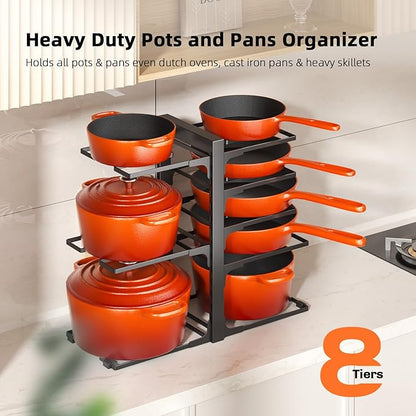 MUDEELA Pots and Pans Organizer Rack under Cabinet 8-Tiers Adjustable Heavy Duty 120LBS Pot and Pan Organizer inside Cabinet for Kitchen Organizer Cast-iron Pans, Heavy Skillets Griddles, Shallow Pots - Image 2