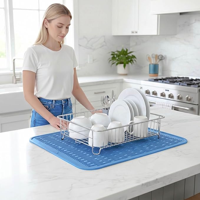 MicoYang Silicone Dish Drying Mat for Multiple Usage,Easy clean,Eco-friendly,Heat-resistant Silicone Mat for Kitchen Counter or Sink,Refrigerator or Drawer Liner Lichen BlueL 2XL 24 inches x 18 inches - Image 6