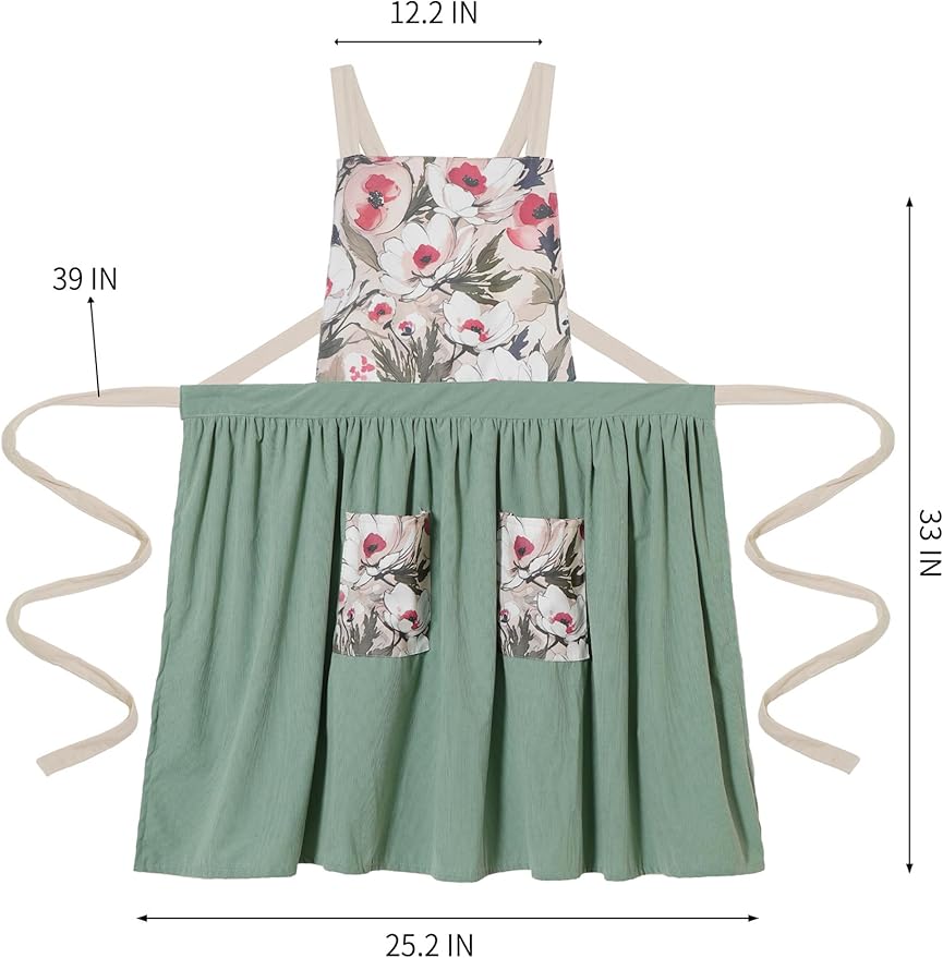 Pinknoke Vintage Pinafore Apron Dress for Women with Pockets Cute Floral Chef Aprons for Kitchen Cooking Baking Gardening - Image 6