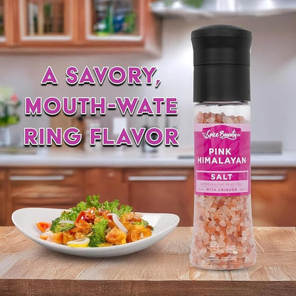 Spice Bounty Pink - Himalayan Salt Grinder – 12.9 oz Natural Coarse Rock Salt, Refillable Seasoning Mill, Premium Himalayan Pink Salt Crystals, No Additives