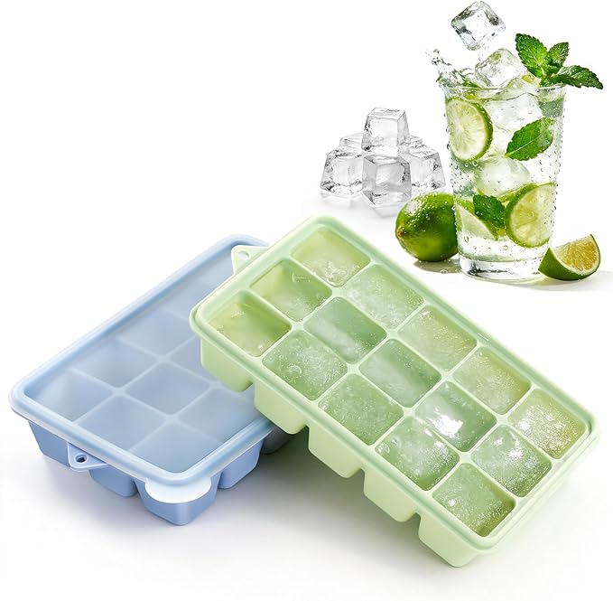Silicone Ice Cube Trays with Lid, 2 Pack 30 Cubes, Easy Release Silicone Cube Molds, Reusable and Stackable Ice Cube Trays for Freezer, Covered Ice Cube Trays for Cocktails, Whiskey, Coffee by Duesu