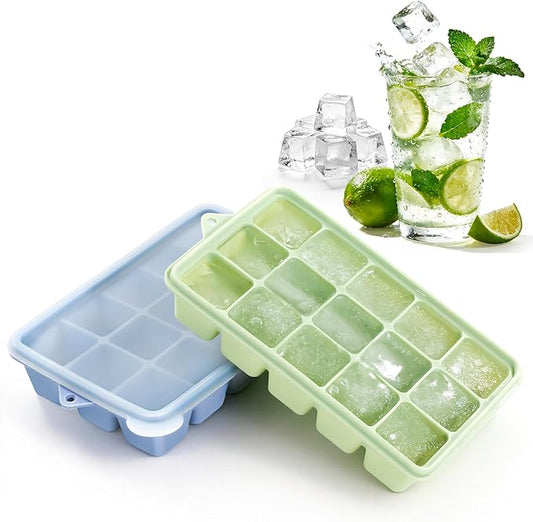 Silicone Ice Cube Trays with Lid, 2 Pack 30 Cubes, Easy Release Silicone Cube Molds, Reusable and Stackable Ice Cube Trays for Freezer, Covered Ice Cube Trays for Cocktails, Whiskey, Coffee by Duesu