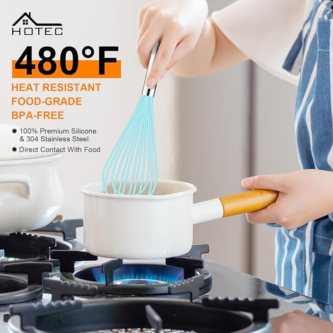 HOTEC 4 Pieces Silicone Whisks Set, Wire Balloon Whisks Egg Beater, Non-slip Handle Whisk for Non-stick Cookware Perfect for Cooking, Stirring, Beating and Blending (Blue) - Image 3