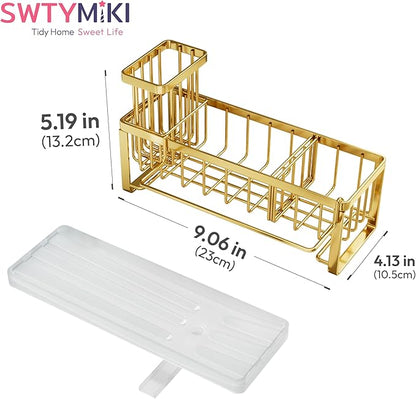 SWTYMIKI Sponge Holder for Kitchen Sink - Sink Caddy with Brush Holder Self-draining Sponge Caddy Organizer with Divider Stainless Steel Kitchen Accessories Storage for Countertop, Gold - Image 7