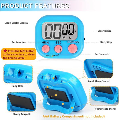 ZILLEEN Classroom Timer for Kids Teachers 6 Pack Digital Timers, Blue & White - Image 7