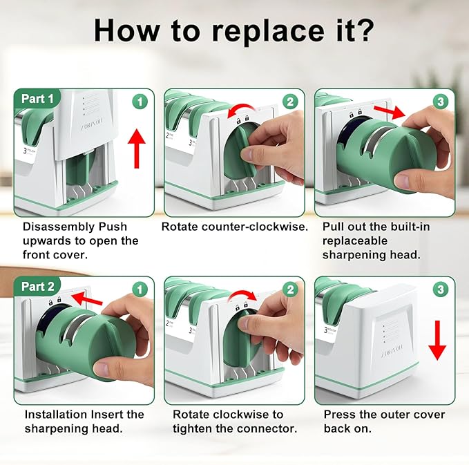 Electric Knife Sharpener with Replaceable Sharpening Head Easy to Change, 3-Stage & 15° Precision Angle Diamond Sharpening System for Metal Knives, Ceramic knives, Exquisite Gifts and Packaging