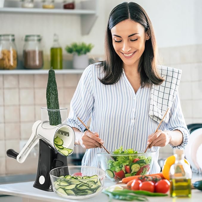 X Home 5-in-1 Rotary Cheese Grater for Kitchen, Upgraded Hand Crank Shredder with Stronger Suction Base & Multifunctional Drum Blades, for Cheese, Vegetables and Nuts, Easy to Use and Clean, Black - Image 7