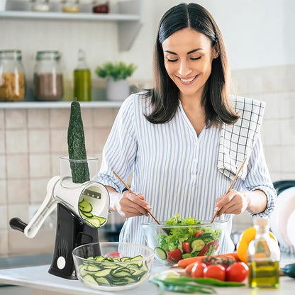 X Home 5-in-1 Rotary Cheese Grater for Kitchen, Upgraded Hand Crank Shredder with Stronger Suction Base & Multifunctional Drum Blades, for Cheese, Vegetables and Nuts, Easy to Use and Clean, Black - Image 7