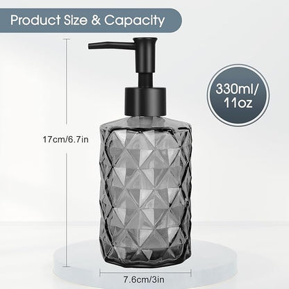 Topsky Glass Soap Dispenser with Plastic Pump, 330ml Liquid Hand Soap Dispenser, Rustproof Pump for Kitchen & Bathroom, Great for Lotions, Essential Oil, Liquid Soaps Clear Black - Image 4