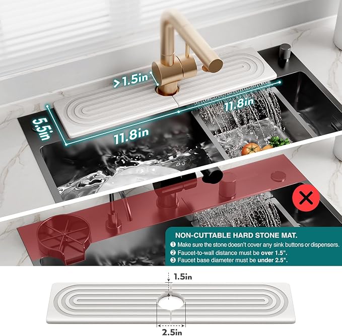 Large Faucet Mat for Kitchen Sink - Stone Drying Mat for Kitchen Counter, Diatomite Fast Drying Stone Sink Tray, Super Absorbent, Stylish Decor and Protector for Bathroom (Light Grey, 23.6" x 5.5") - Image 4