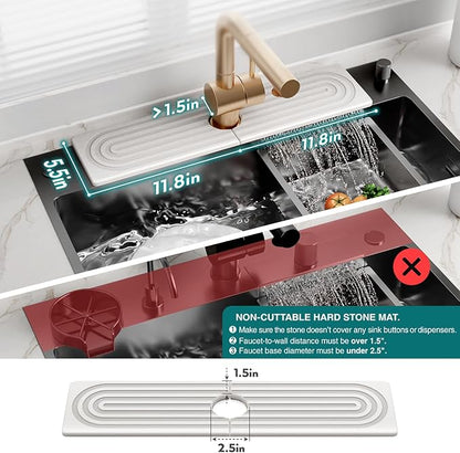 Large Faucet Mat for Kitchen Sink - Stone Drying Mat for Kitchen Counter, Diatomite Fast Drying Stone Sink Tray, Super Absorbent, Stylish Decor and Protector for Bathroom (Light Grey, 23.6" x 5.5") - Image 4