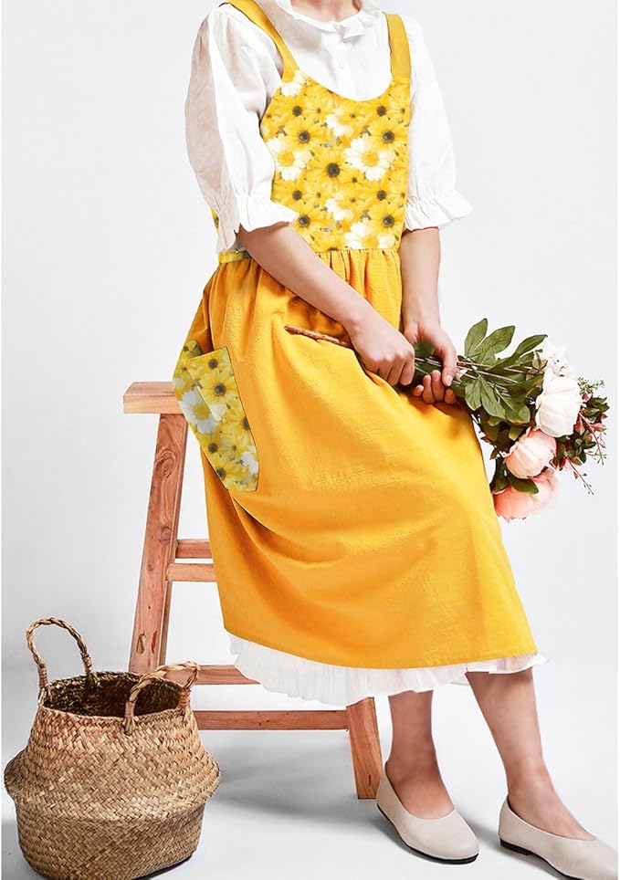 Uaussi Cotton Linen Apron Cross Back Work Apron for Women with Pockets Pinafore Dress X Cross Halter Apron for Chef Gardening - Image 6
