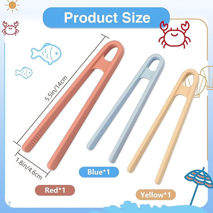 3 Pcs Silicone Mini Tongs 5.5 Inch 3 Colors Small Toddler Tongs, Silicone Toddler Tong for Fine Motor Skills Preschool Sensory Toys and Accessories
