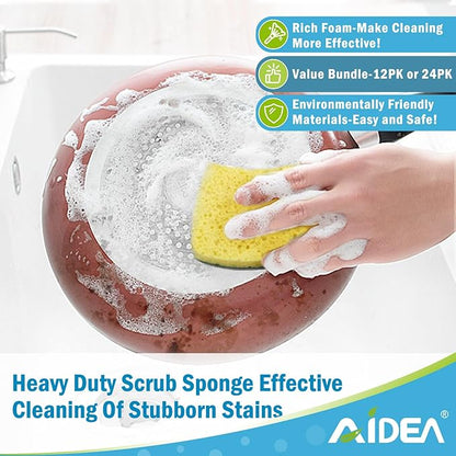 AIDEA Sponges Heavy Duty-12Count, Sponges Kitchen, Sponge for Dishes, Scrubbing Power for Tough Messes, Cleaning Sponge for Everyday Jobs for Dishes, Pots, Pans - Image 5