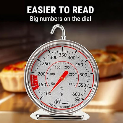 Oven Thermometer 2.4 Inch Oven Temperature Gauge with 360° Rotating Hook Baking Thermometer Hang or Stand Design 50-300°C/100-600°F for Gas/Electric Ovens, Grill, BBQ