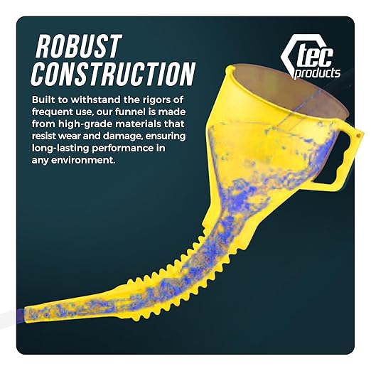 TEC Products FlexAll Long Flexible Funnels - Automotive Oil Funnel with Hose, Durable Nitrile Rubber for Oil Change, Transmission Funnel Fluid, Diesel, Fuel, Gas - Made in USA - Yellow (16 x 5 Inches) - Image 6