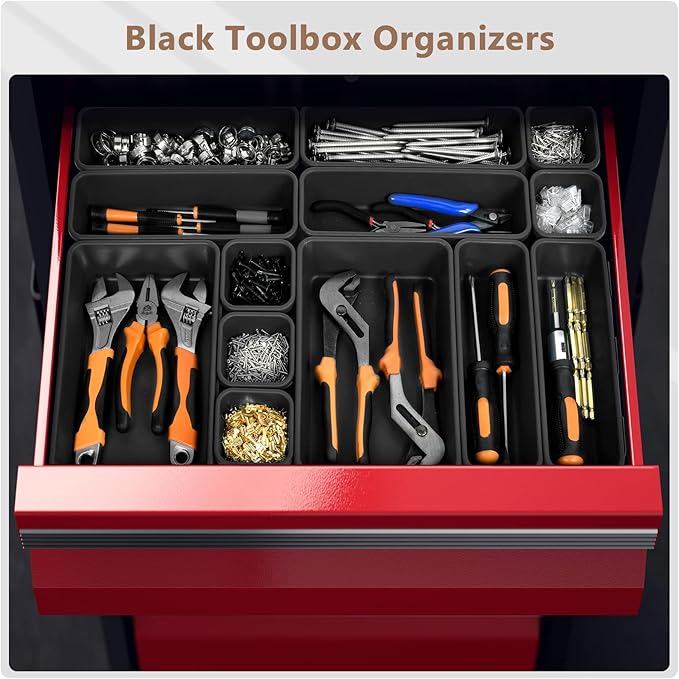 【More Larger Size】A-LUGEI【69 PCS-5 Size】 Tool Box Organizer Tray Divider Set【Black】 Desk Drawer Organizer Bin, Socket Organization and Storage Toolbox for Rolling Tool Chest Cart WorkBench Part Widget - Image 4