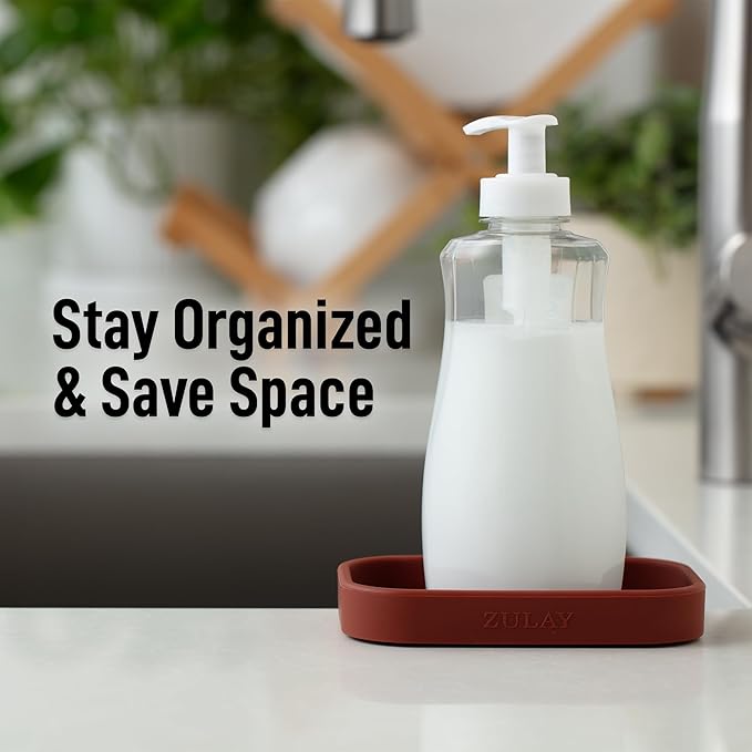 Zulay Kitchen Small Silicone Sponge Holder (4.9x3.3”) – Space-Saving Sink Organizer Tray for Sponge, Soap, Brush & More – Compact Non-Slip Dish for Kitchen & Bathroom (Canyon Rose) - Image 6
