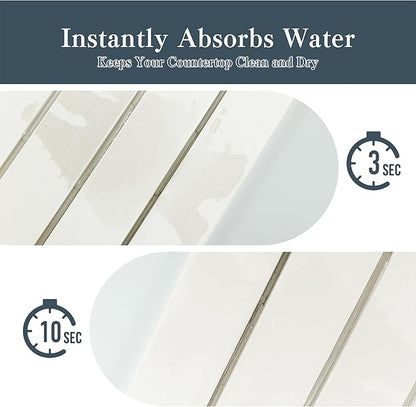 2pcs Stone Dish Drying Mat for Kitchen Counter, Quick-Dry Diatomaceous Earth Water Absorbent Pad & Countertop Drainer, Home Essentials for Bath and Pets - White, 24x16’’ & 8x4’’
