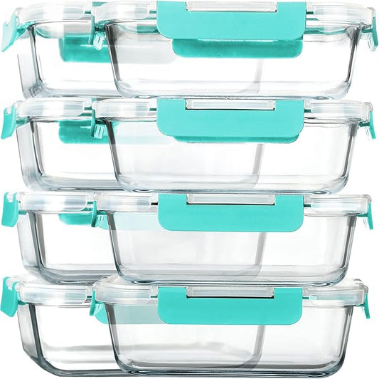 MCIRCO 8-Pack 30 oz Glass Meal Prep Containers - Airtight Glass Lunch Containers with Lids, Microwave, Oven, Freezer & Dishwasher Safe, Green by MMCIRCO