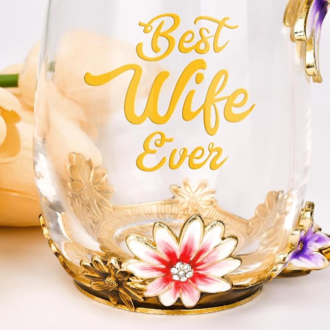 OEAGO Gifts for Wife from Husband Romantic Tea Cup Gifts for Her Birthday Flower Glass Mugs Wedding Mothers Day Christmas Anniversary - Image 3