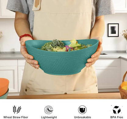 Large Salad Bowls 65 OZ - Wheat Straw Bowl Unbreakable Large Capacity Serving Bowl for Chips, Popcorn, Microwave & Dishwasher Safe Kitchen Bowls for Camping, Party, Big Cereal Bowl (Green)