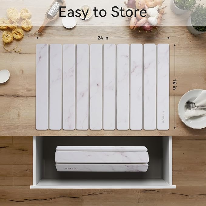 Stone Drying Mat for Kitchen Counter, 24"(L)×16"(W), Drying Matt Kitchen Counter, Stone Dish Drying Mat, Foldable Diatomaceous Earth Mat - Image 5