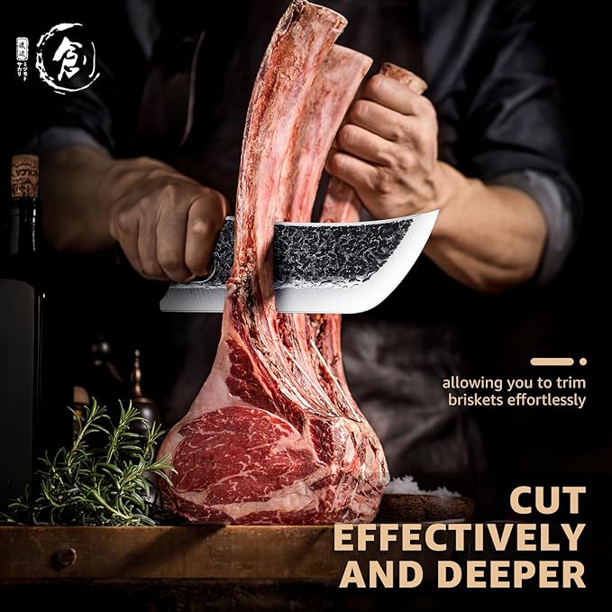 DRGSKL Hand Forged Meat Cleaver Knife Fathers Butcher Knives for Meat Cutting Full Tang Chef Knife with Belt Sheath and Gift Box High Carbon Steel for Kitchen or Camping, Gift for Dad - Image 2