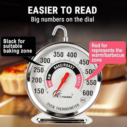 Oven Thermometer 150-600°F Pro Accurate Oven Temperature Gauge for Oven Easy Read, Food Thermometer Hang or Stand