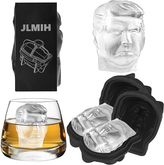 3D Ice Cube Tray,1.8" Clear Ice Cube Maker for Whiskey&Cocktails & Bourbon lover,Funny Presidential Head Molds Gifts for Men on Birthday or Holiday,Easy-Release Ice Ball Maker Mold-2 Pack