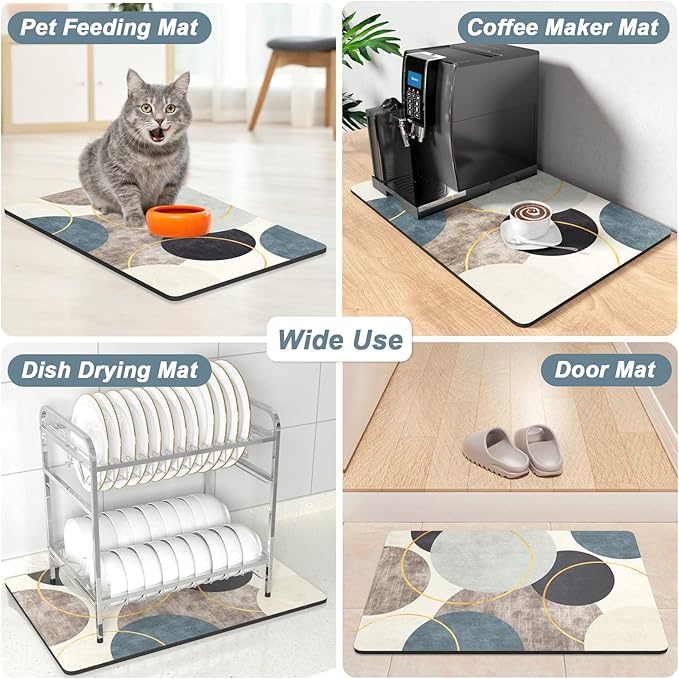 Rnivvi Coffee Mat, 12" x 19" Cute Boho Theme Coffee Bar Mats for Espresso Machine Station Accessories and Organizer, Hide Stain Rubber Backed Absorbent Dish Drying Pad for Kitchen Counter, Circle - Image 7