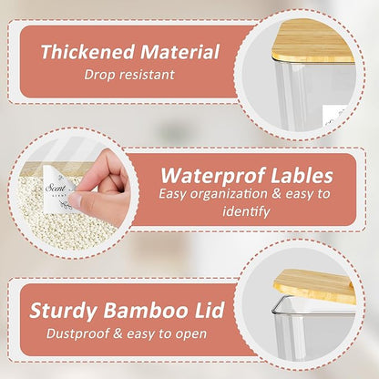 Vincona Laundry Room Organization and Storage, Laundry Pods Container and Dryer Sheet Holder with Bamboo Lids and Labels, Laundry Organizer with Scoops for Booster Beads, Powder, Pods, 4+1 Pack