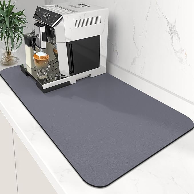 WISELIFE Coffee Mat Super Absorbent Dish Drying Mat Bar Accessories Match with Coffee Machine Large Drying Mats for Kitchen Counter 17" W x 30" L, Grey by WiseLife