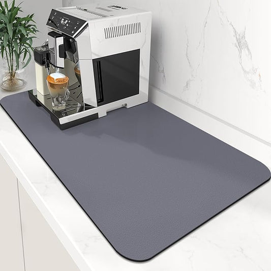 WISELIFE Coffee Mat Super Absorbent Dish Drying Mat Bar Accessories Match with Coffee Machine Large Drying Mats for Kitchen Counter 17" W x 30" L, Grey by WiseLife