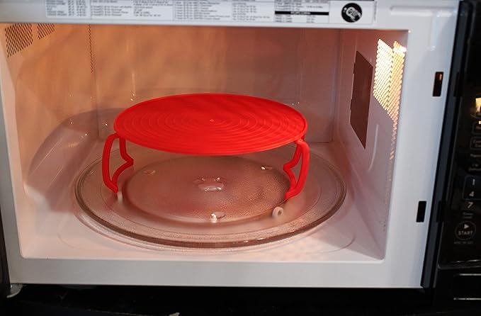 Microwave Multipurpose 4 in 1 Tray Stand Rack Splatter Guard Carry Tray Stacking Shelf (2, Red)