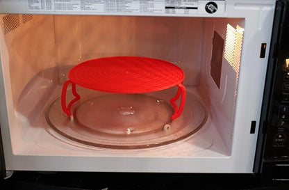 Microwave Multipurpose 4 in 1 Tray Stand Rack Splatter Guard Carry Tray Stacking Shelf (2, Red)